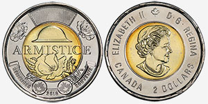 2 dollars 2018 Armistice Remember Souvenir Canada