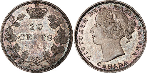 20 cents 1858 Canada - Medal alignment