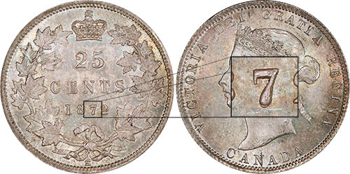 25 cents 1872 - H - 7 over 7