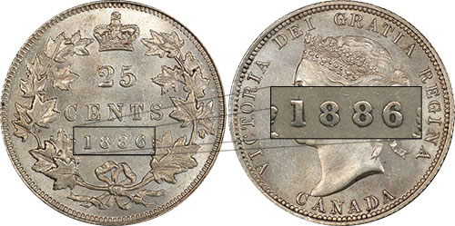25 cents 1886 - 6 over 6