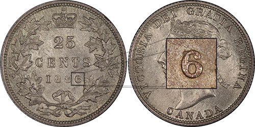 25 cents 1886 - Long Bough Ends - 6 over 7
