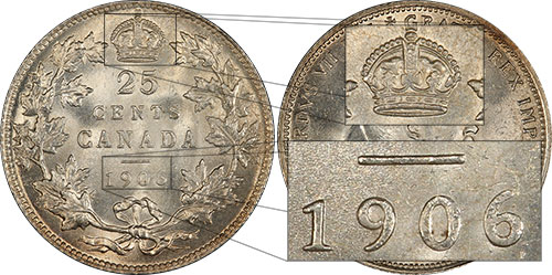 25 cents 1906 - Grosse couronne