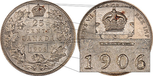 25 cents 1906 - Petite couronne