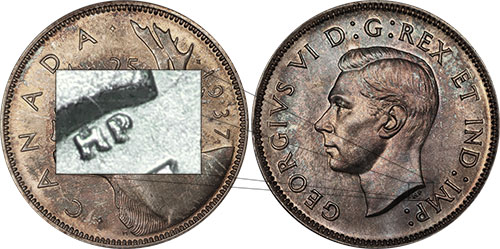 25 cents 1937 Double HP Canada