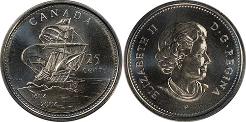 25 cents 1664-2004 St Croix Boat Canada