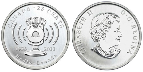 25 cents 2011 - CBC Anniversary Radio-Canada 1936-2011