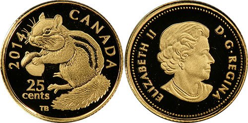25 cents 2014 Eastern Chipmunk Gold Proof - Canada