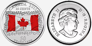 25 cents 2015 Canadian Flag Colour Canada