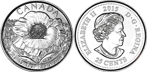 25 cents 2015 Poppy Canada