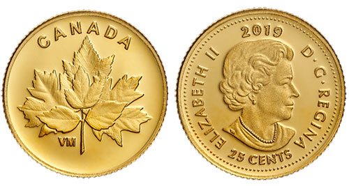 25 cents 2019 - 0.5 g Pure Gold Coin - Bouquet of Maple Leaves - Canada