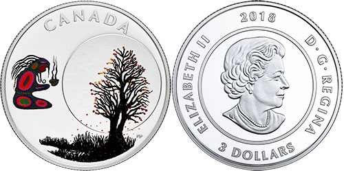 3 dollar 2018 Falling Leaves Moon Canada