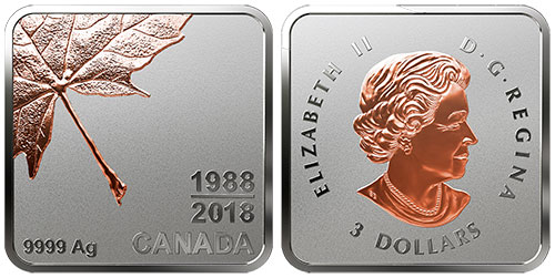 3 dollar 2018 Maple Leaf Bottom Right Canada