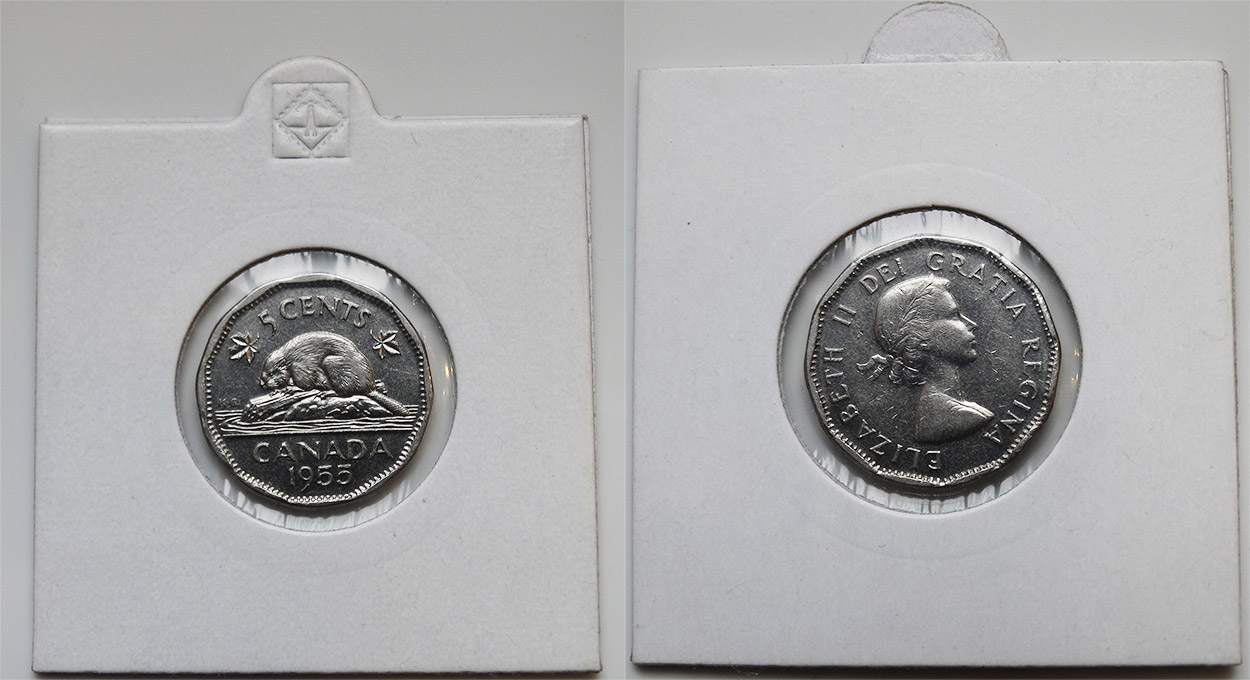 1955 Canada Nickel Graded as Brilliant Uncirculated From Original Roll 