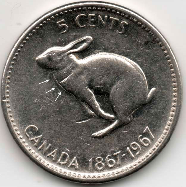 Canada 1967 Centennial 5 Cents Elizabeth II Canadian Rabbit Nickel Five Cent 
