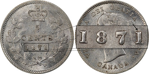 5 cents 1871 - Repunched 1