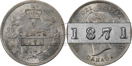 5 cents 1871 - Repunched 7