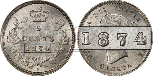 5 cents 1874 - Large Date - Crosslet 4