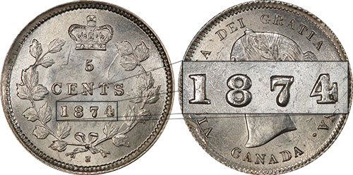 5 cents 1874 - Large Date - Crosslet 4