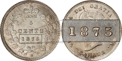 5 cents 1875 - Grosse Date - H
