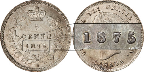 5 cents 1875 Double 5 - Petite Date - H