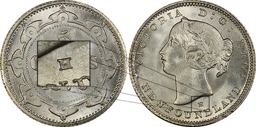 5 cents 1876 H Newfoundland