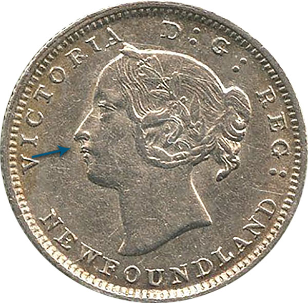 5 cents 1880 Double die obverse Newfoundland