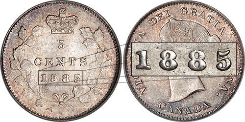 5 cents 1885 - Large 5 over 5