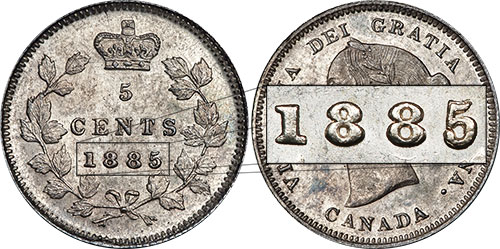 5 cents 1885 - Petit 5 sur 5 Regravé