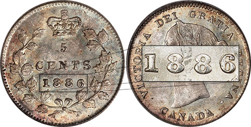 5 cents 1886 - Large 6 over 6