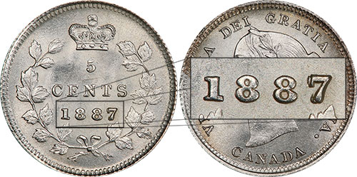 5 cents 1887 - 7 over 7