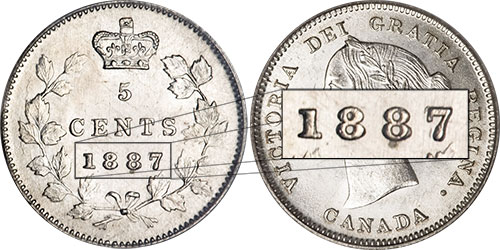 5 cents 1887 - 7 over 7