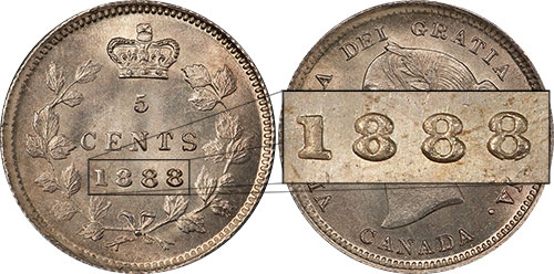 5 cents 1887 - Repunched last 8