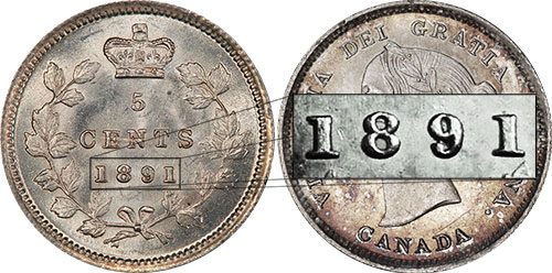 5 cents 1891 - Obverse # 2 - Double 8