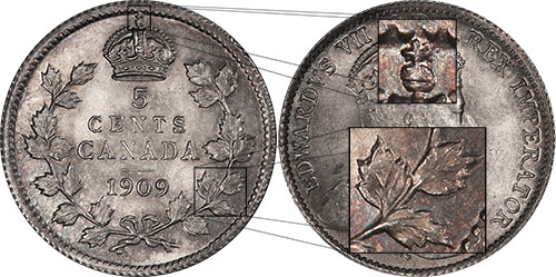 5 cents 1909 - Feuilles pointues