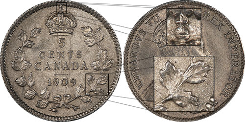 5 cents 1909 - Feuilles rondes Noeud papillon