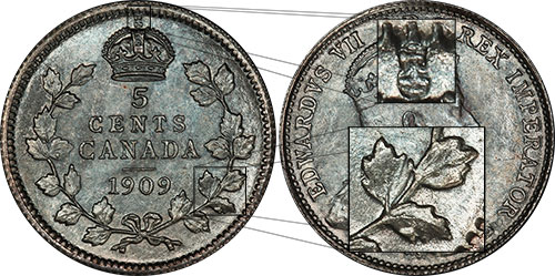 5 cents 1909 - Round leaves