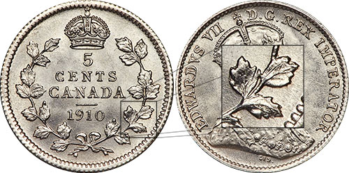 5 cents 1910 - Round leaves