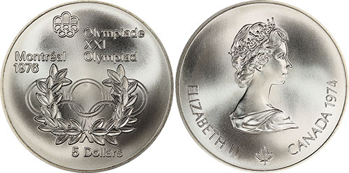 5 dollars 1974 Rings Montreal Olympics Canada