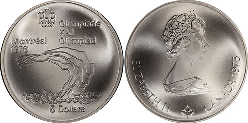 5 dollars 1975 Diving Montreal Olympics Canada
