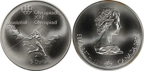 5 dollars 1975 Javelin Montreal Olympics Canada