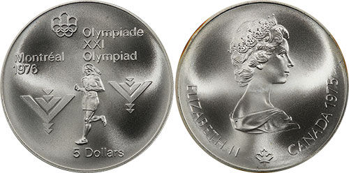 5 dollars 1975 Marathon Montreal Olympics Canada
