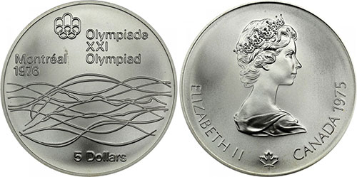 5 dollars 1975 Swimming Montreal Olympics Canada