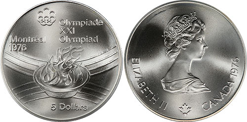 5 dollars 1976 Olympic Flame Montreal Olympics Canada