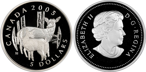 5 dollars 2005 White-tailed Deer and Fawn Canada