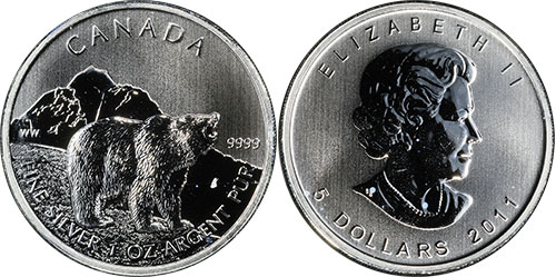 5 dollars 2011 Grizzly Canada