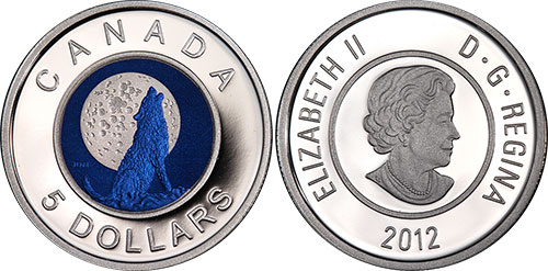 5 dollars 2012 Full Moon Wolf Canada