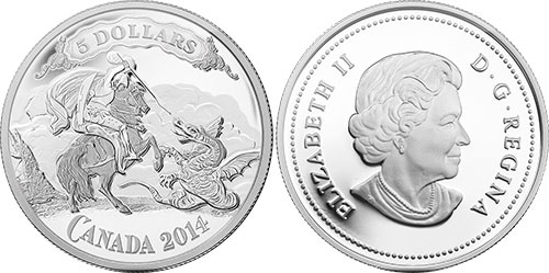 5 dollars 2014 Saint George Slaying Dragon Canada