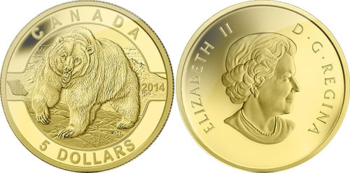 5 dollars 2014 Grizzly Canada