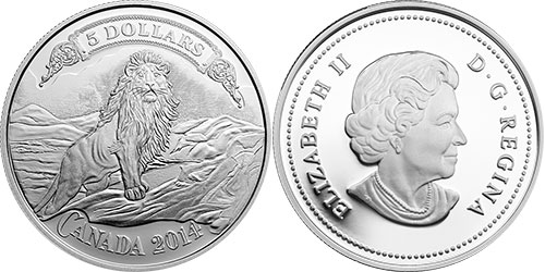 5 dollars 2014 Lion Canada