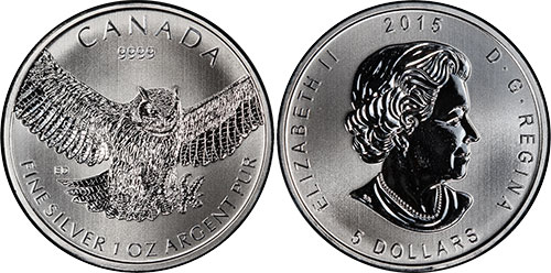 5 dollars 2015 Great Horned Owl Canada
